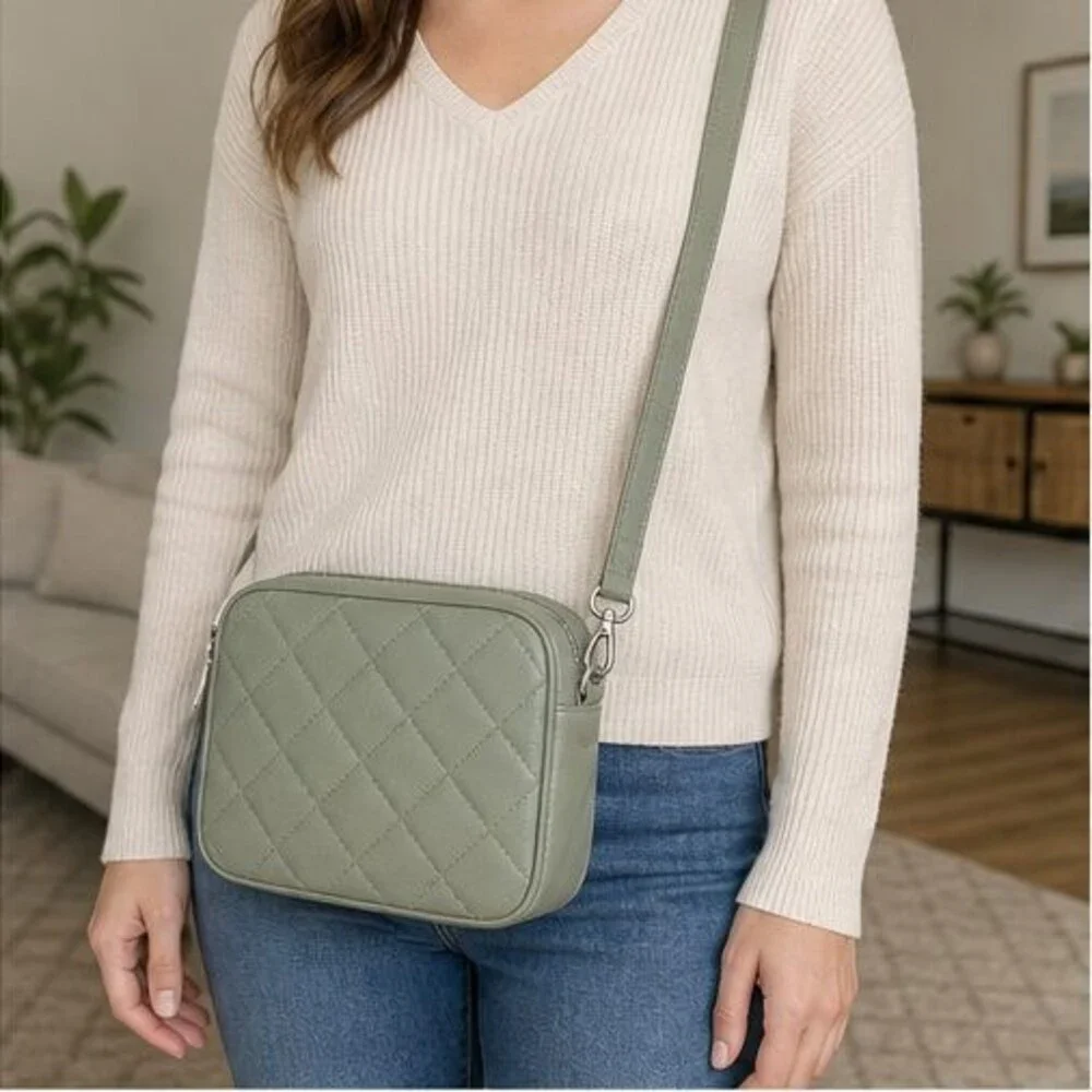 Sage Quilted Crossbody Bag